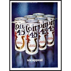 1971 Colt 45 Malt Liquor 6 Pack Beer Vintage Print Ad Horseshoe Man Cave Bar Art